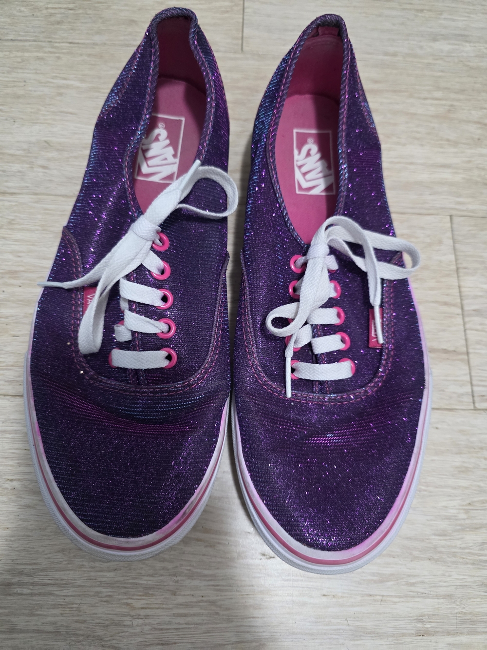 Vans Women's Purple Glitter Low-Top Sneakers with Pink Accents
